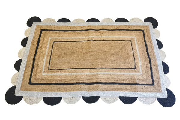 Jute Rug Black White and Silver