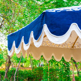 top white and blue parasol