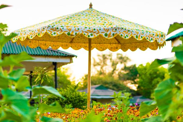 parasol with yellow and green design