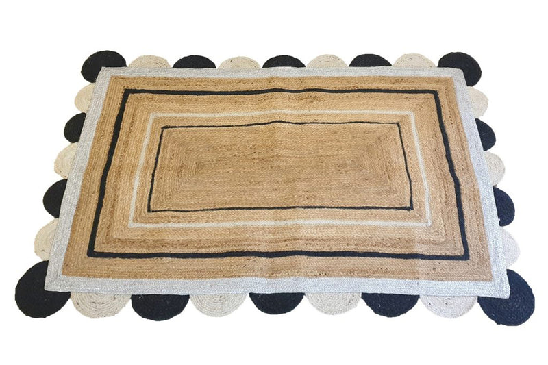 Jute Rug Black White and Silver