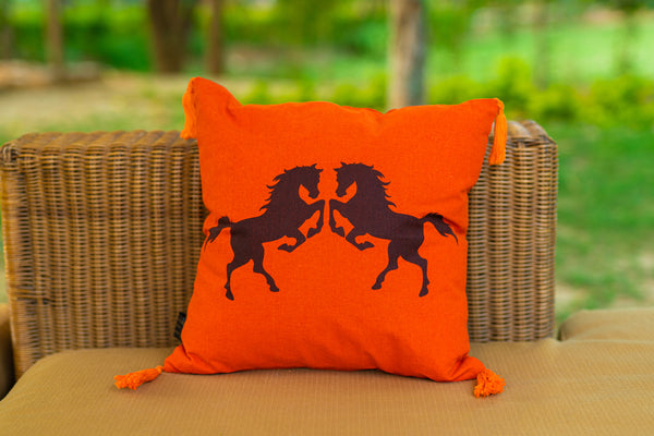 Red cushion with horse